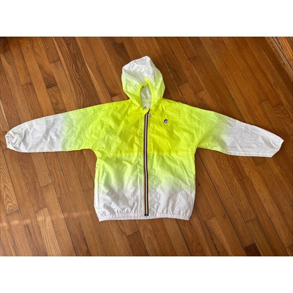 K Way Packable Rain Jacket Full Zip Unisex Yellow Kids Size 10Y